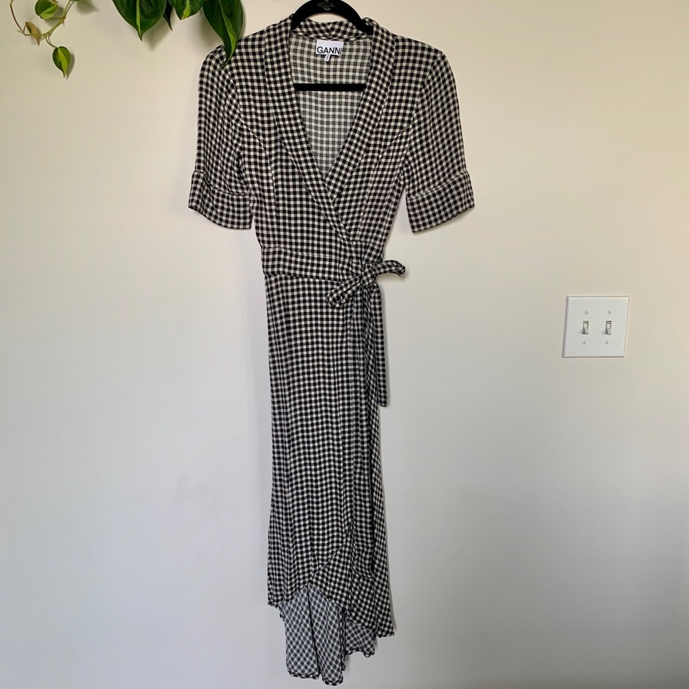 Ganni Gingham Midi Wrap Dress